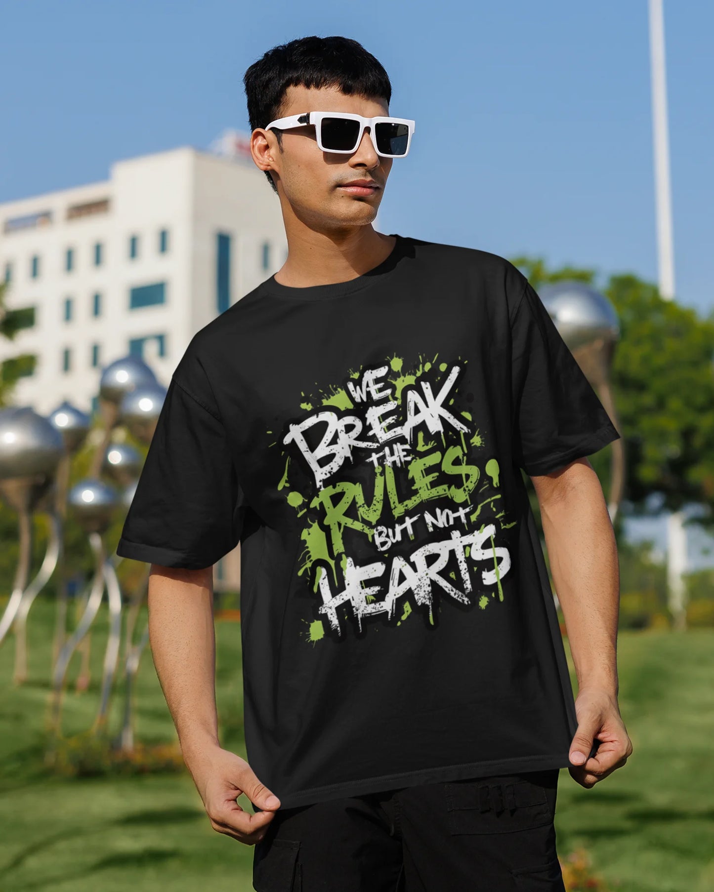 Break Rules Not Hearts Oversized Men's Tshirt